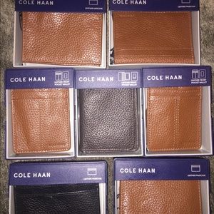 Cole Haan Cognac Pebble Leather Wallet Front NWT